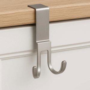 Over the Cabinet Door Hooks Small Stainless Steel Dual Hanger for Kitchen Cupboard Drawer
