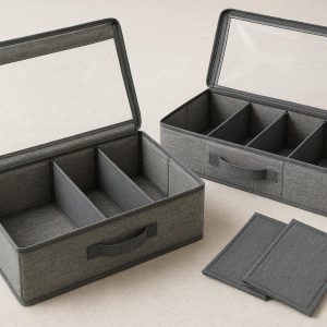 Collapsible Underbed Storage Containers Rigid Fabric Organizer Boxes with Removable Dividers