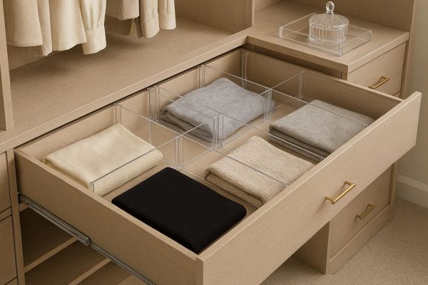 Clear Acrylic Drawer Dividers Expandable Separation Plates for Luxury Closet Bedroom Vanity Clothing