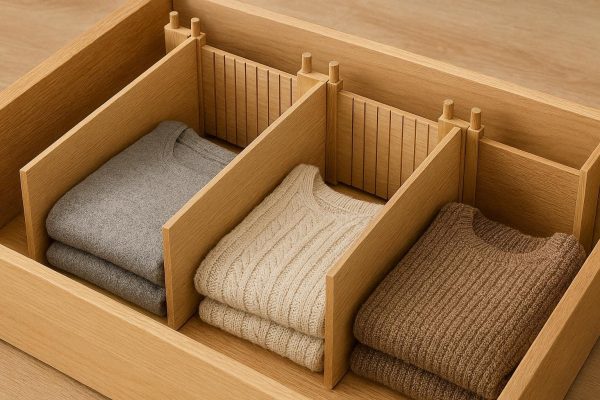 Deep Drawer Dividers Expandable Wooden Closet Separators with Stacking Pins for Bulky Clothes